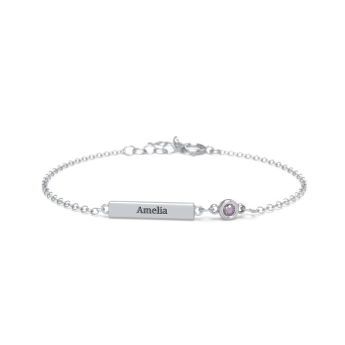 Kids and Baby Engravable Bar Bracelet with Bezel Set Stone – Sterling Silver with Alexandrite