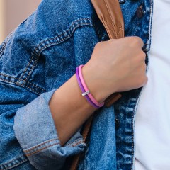 Engravable Vertical Bar Charm Silicone Bracelet Set - Double Style