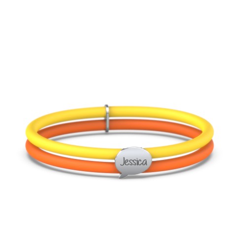 Engravable Speech Bubble Charm Silicone Bracelet Set – Double Style