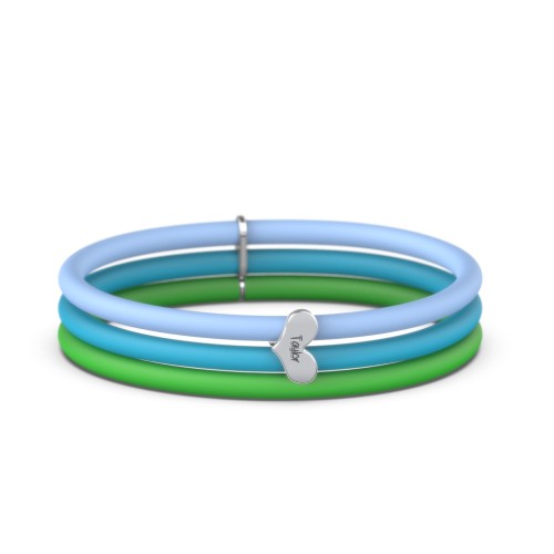 Engravable Sideways Heart Charm Silicone Bracelet Set - Double Style