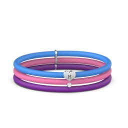 Engravable Heart and Birthstone Charm Silicone Bracelet Set - Double Style in 925 Sterling Silver with Diamond