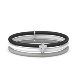 Engravable Classic Cross Charm Silicone Bracelet Set - Double Style