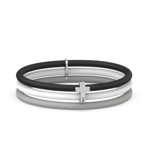 Engravable Classic Cross Charm Silicone Bracelet Set Double