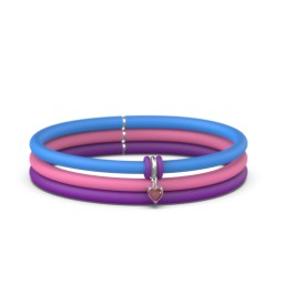Personalized Heart Gemstone Charm Silicone Bracelet Set - Single Style