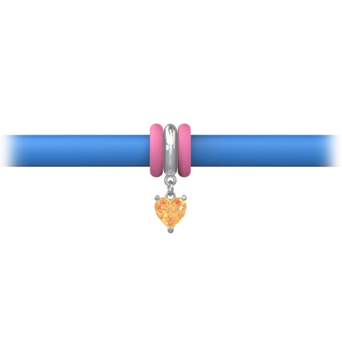 Personalized Heart Gemstone Charm Silicone Bracelet Set - Single Style