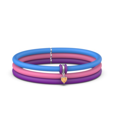 Personalized Heart Gemstone Charm Silicone Bracelet Set - Single Style