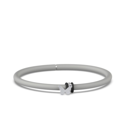 Personalized Butterfly Charm Silicone Bracelet Set – Single Style – Sterling Silver