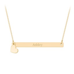 Kids Engravable Bar Necklace with Heart Charm in 10K Solid Yellow Gold