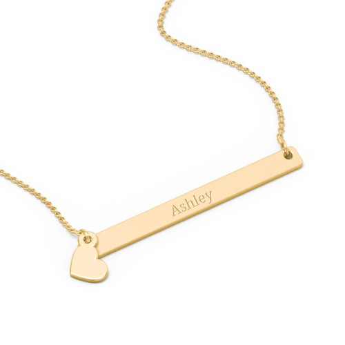 Kids Engravable Bar Necklace with Heart Charm – 10K Yellow Gold