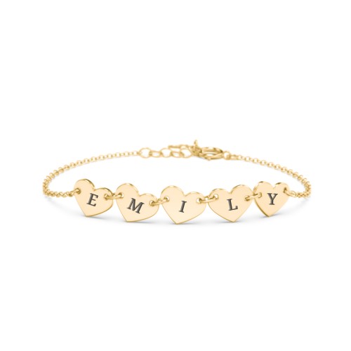 Kids and Baby Engravable 5 Hearts Bracelet – 10K Yellow Gold