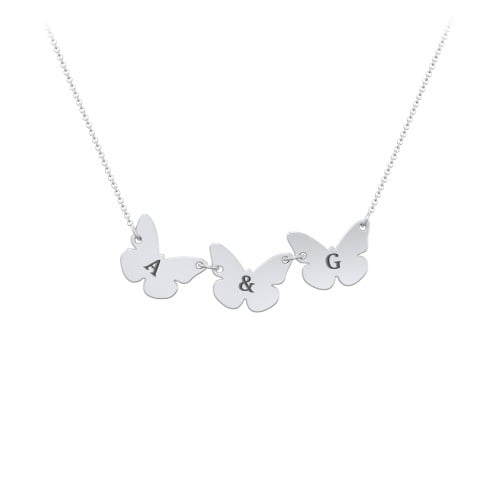 Kids Engravable Initial 3 Butterfly Necklace