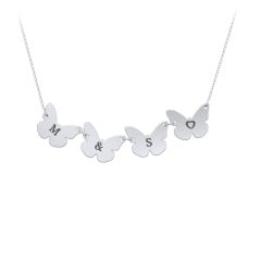 Kids Engravable Initial 4 Butterfly Necklace