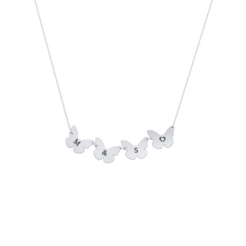 Kids Engravable Initial 4 Butterfly Necklace – Sterling Silver