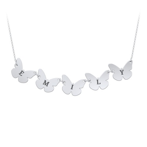 Kids Engravable Initial 5 Butterfly Necklace
