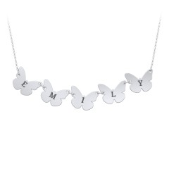 Kids Engravable Initial 5 Butterfly Necklace – Sterling Silver