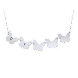 Kids Engravable Initial 5 Butterfly Necklace in 925 Sterling Silver