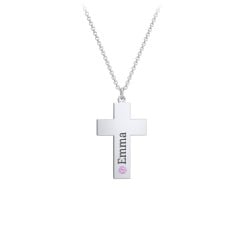 Kids Engravable Birthstone Cross Necklace