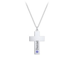 Kids Engravable Birthstone Cross Necklace