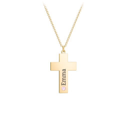 Kids Engravable Birthstone Cross Necklace