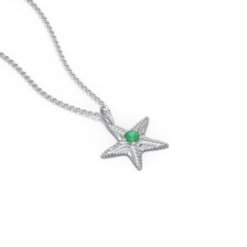 Kids Starfish Birthstone Charm Necklace – Sterling Silver with Emerald