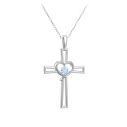 Kids Cross and Heart Pendant with Birthstone