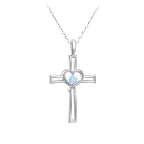 Kids Cross and Heart Pendant with Birthstone