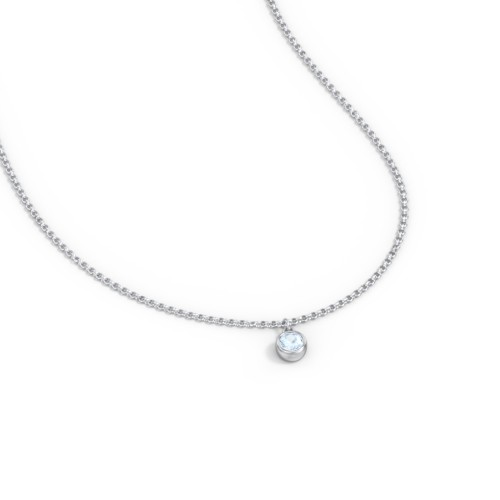 Kids Birthstone Charm Necklace with 1 Stone – Sterling Silver with Aquamarine