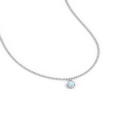 Kids Birthstone Charm Necklace with 1 Stone – Sterling Silver with Blue Topaz