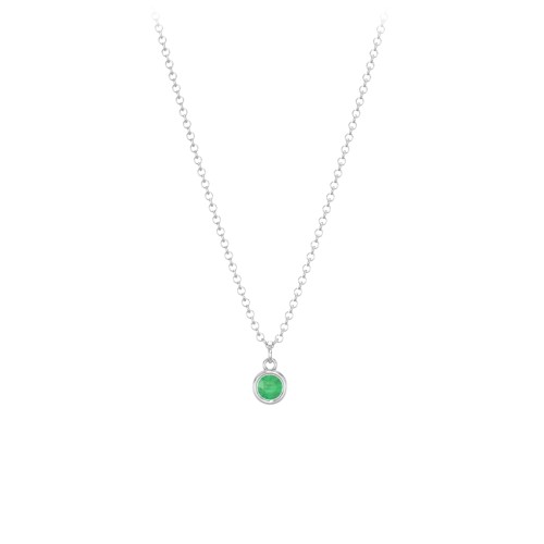 Kids Birthstone Charm Necklace with 1 Stone – Sterling Silver with Emerald