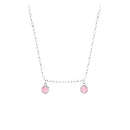 Kids Birthstone Charm Necklace with 2 Stones in 925 Sterling Silver with Pink Tourmaline
