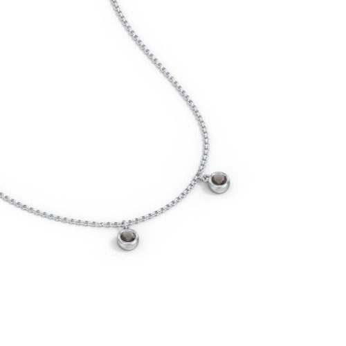 Kids Birthstone Charm Necklace with 2 Stones – Sterling Silver with Smokey Quartz