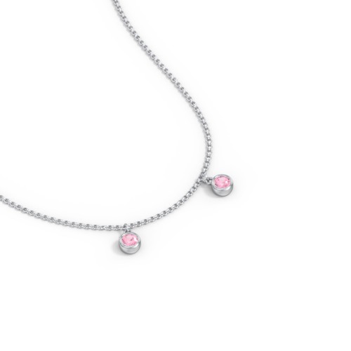 Kids Birthstone Charm Necklace with 2 Stones – Sterling Silver with Pink Tourmaline