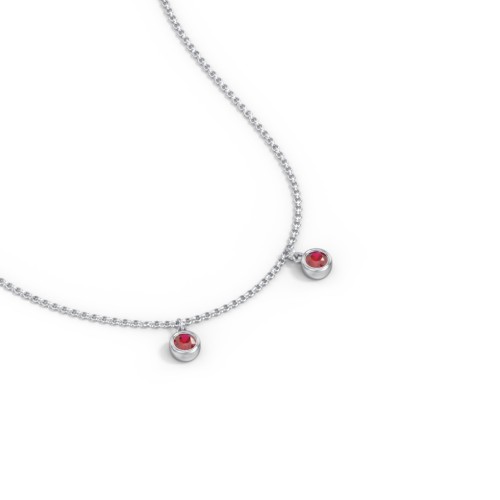 Kids Birthstone Charm Necklace with 2 Stones – Sterling Silver with Garnet