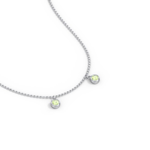 Kids Birthstone Charm Necklace with 2 Stones – Sterling Silver with Peridot