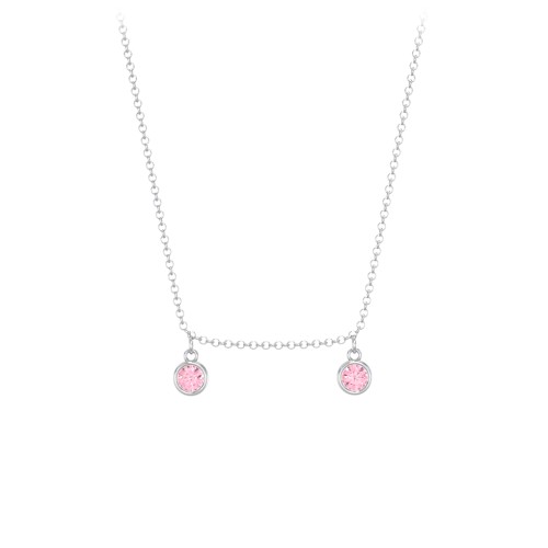 Kids Birthstone Charm Necklace with 2 Stones – Sterling Silver with Pink Tourmaline