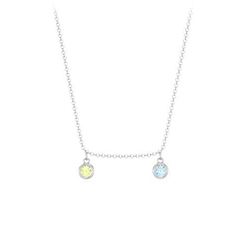 Kids Birthstone Charm Necklace with 2 Stones – Sterling Silver with Peridot and Blue Topaz