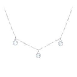 Kids Birthstone Charm Necklace with 3 Stones in 925 Sterling Silver with Aquamarine