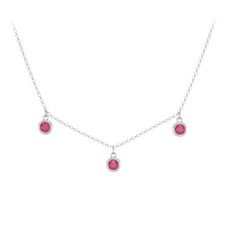 Kids Birthstone Charm Necklace with 3 Stones in 925 Sterling Silver with Ruby
