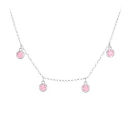 Kids Birthstone Charm Necklace with 4 Stones in 925 Sterling Silver with Pink Tourmaline