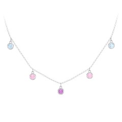 Kids Birthstone Charm Necklace with 5 Stones – Sterling Silver with Blue Topaz, Pink Tourmaline, and Amethyst