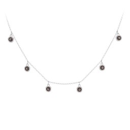 Kids Birthstone Charm Necklace with 6 Stones in 925 Sterling Silver with Smokey Quartz