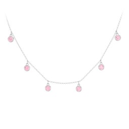 Kids Birthstone Charm Necklace with 6 Stones in 925 Sterling Silver with Pink Tourmaline