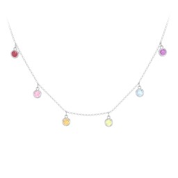 Kids Birthstone Charm Necklace with 6 Stones in 925 Sterling Silver with Red Premium Zirconia, Fancy Pink Premium Zirconia, Citrine, Peridot, Blue Topaz, and Amethyst