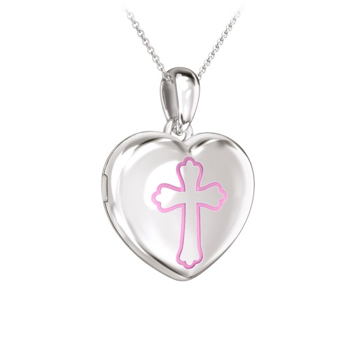Kids Engravable Heart Photo Locket with Cross Design – Sterling Silver