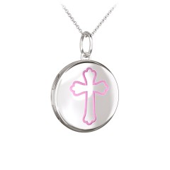 Kids Engravable Round Photo Locket with Cross Design