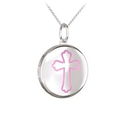 Kids Engravable Round Photo Locket with Cross Design