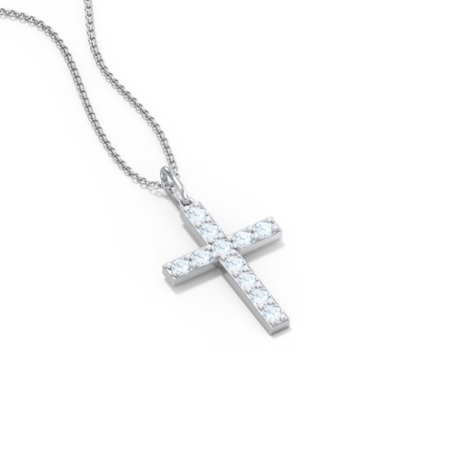 Kids Medium Gemstone Cross Pendant – Sterling Silver with Aquamarine
