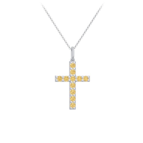 Kids Medium Gemstone Cross Pendant – Sterling Silver with Citrine