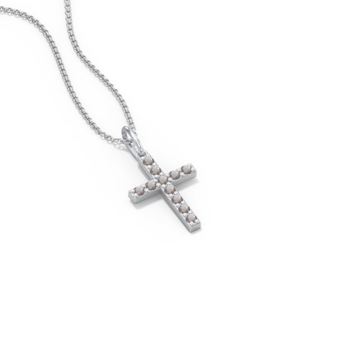Kids Small Gemstone Cross Pendant – Sterling Silver with Smokey Quartz