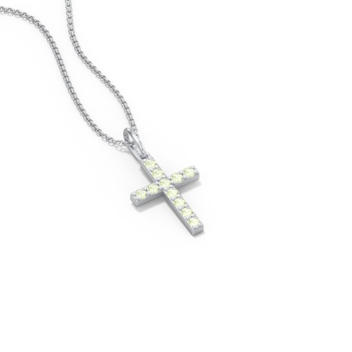 Kids Small Gemstone Cross Pendant – Sterling Silver with Peridot